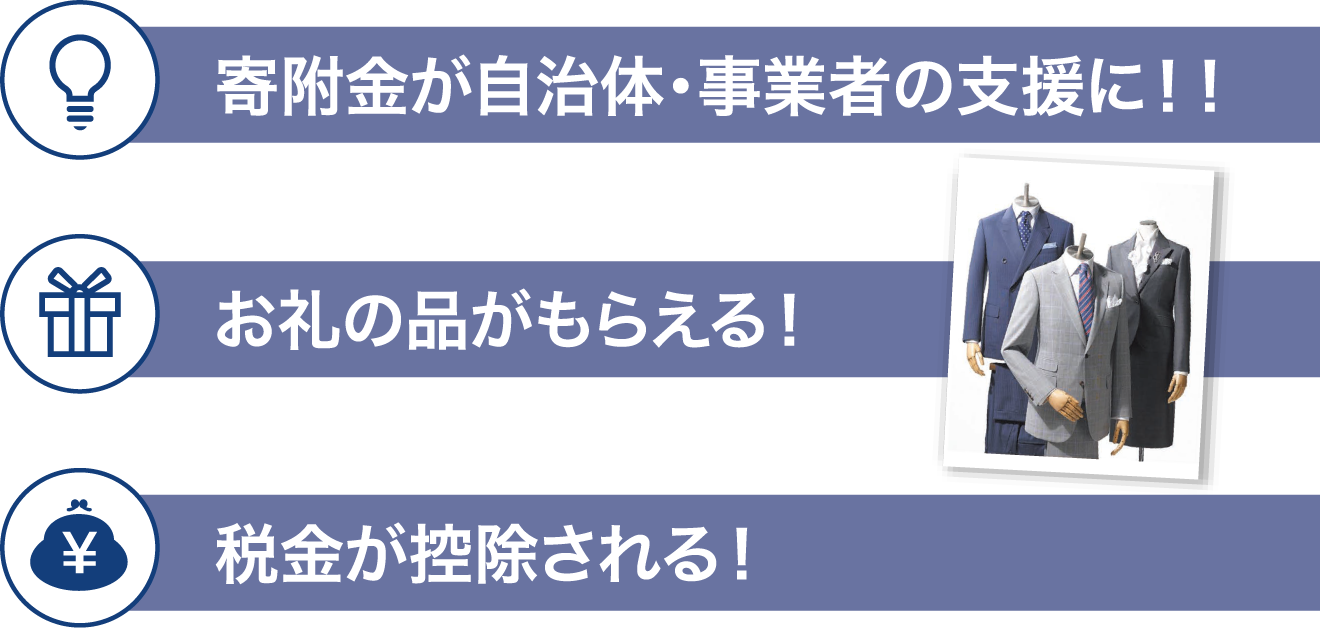 寄附金が自治体・事業者の支援に!! お礼の品がもらえる! 税金が控除される!